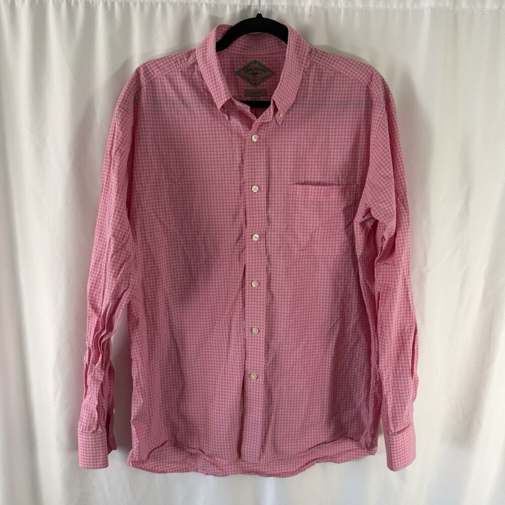 Bills Khakis Dress Shirt Men's Large Pink Plaid Classic Fit Button Up Collared